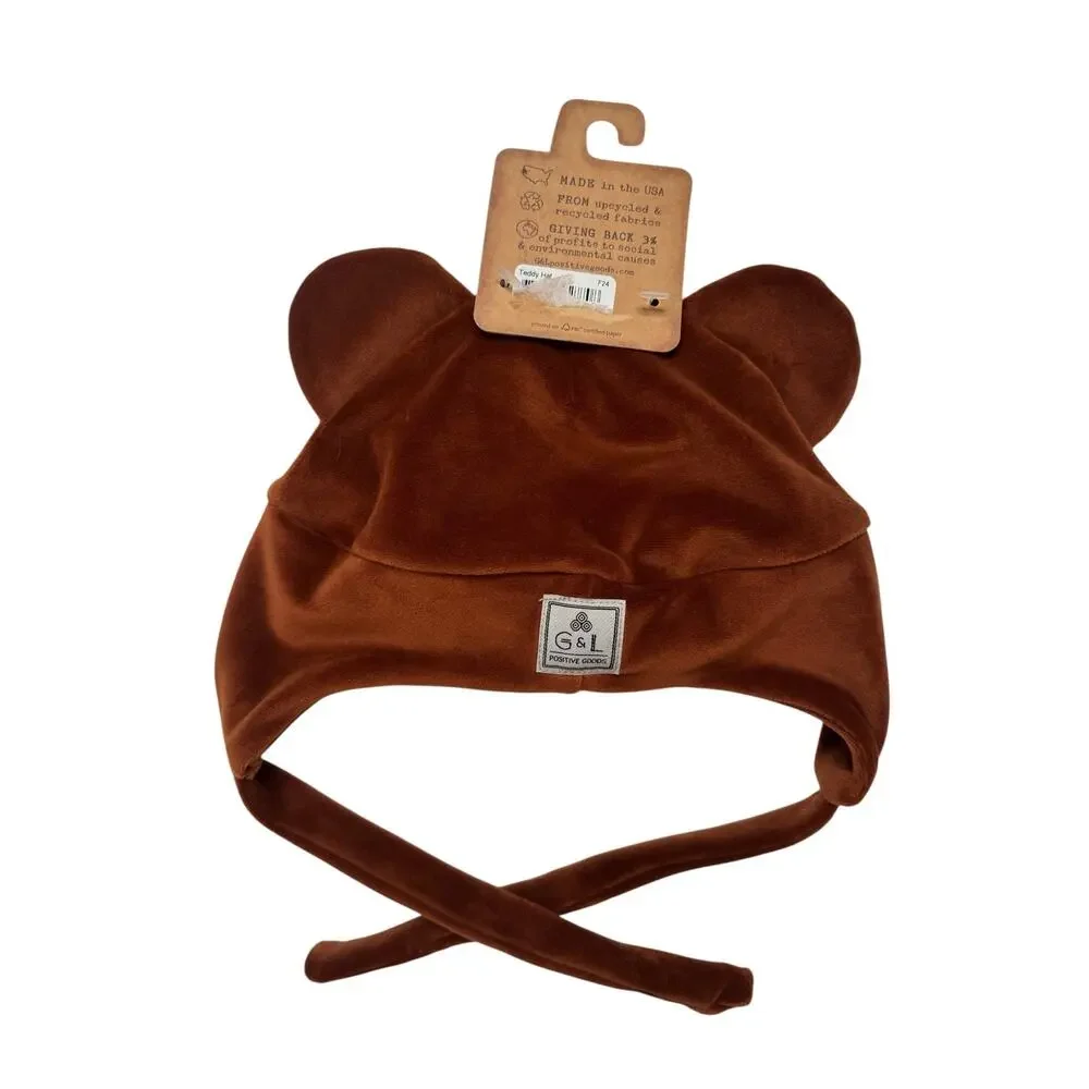 G&L POSITIVE GOODS *NEW* Brown Teddy Bear Upcycled Velvet Hat One Size Kids